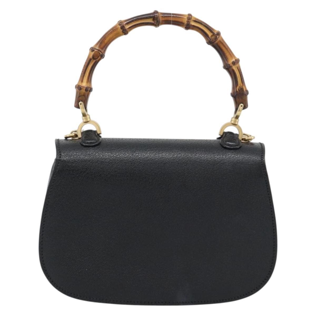 GUCCI Bamboo Shoulder Bag Leather 2way Black Gold 000 1014 0188 Auth 187626SAV