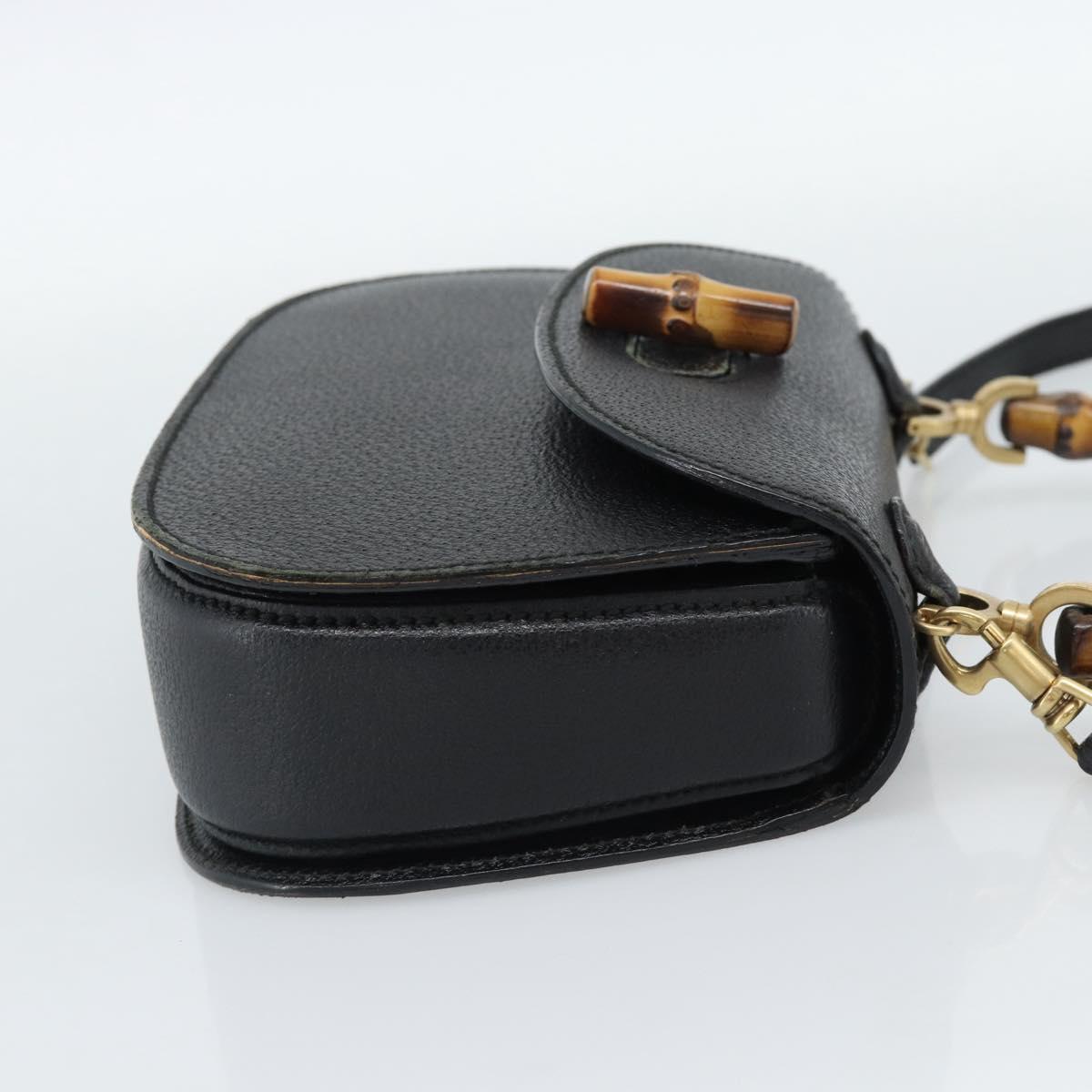 GUCCI Bamboo Shoulder Bag Leather 2way Black Gold 000 1014 0188 Auth 187626SAV