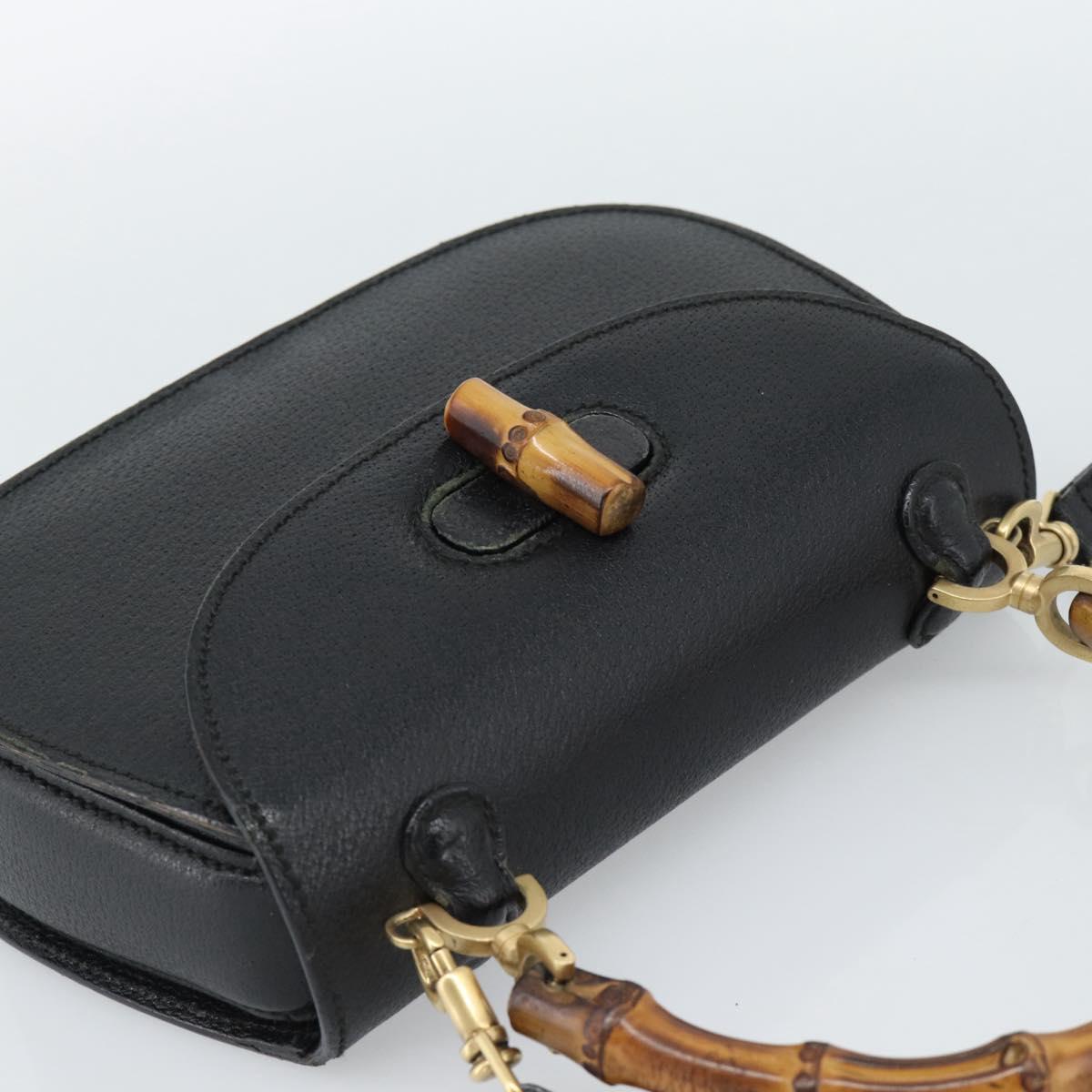 GUCCI Bamboo Shoulder Bag Leather 2way Black Gold 000 1014 0188 Auth 187626SAV