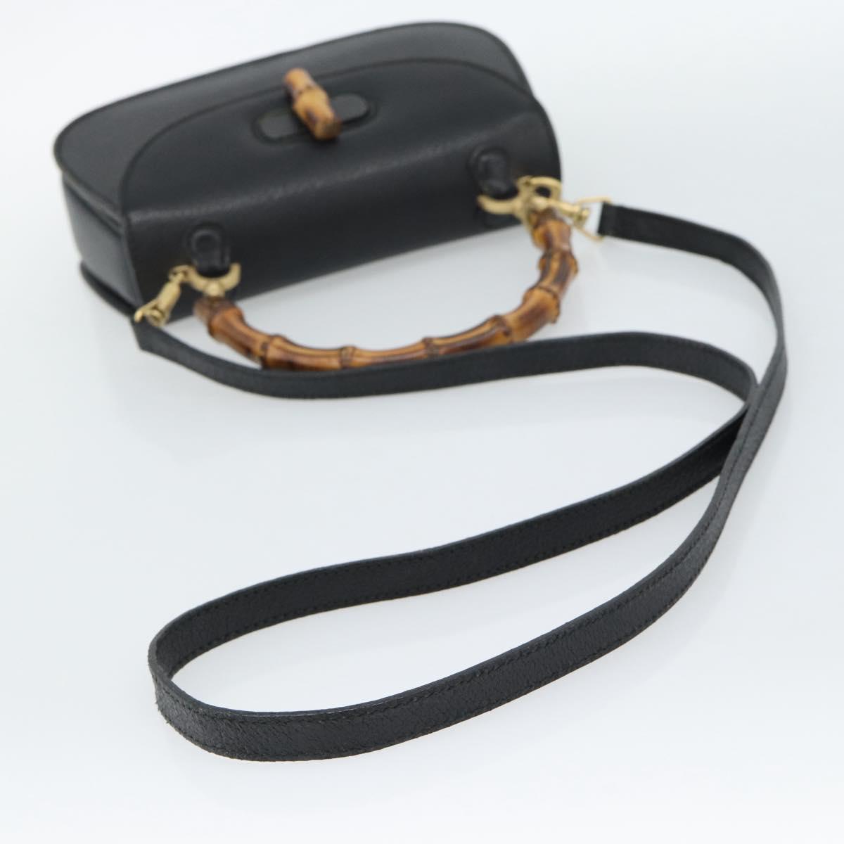 GUCCI Bamboo Shoulder Bag Leather 2way Black Gold 000 1014 0188 Auth 187626SAV