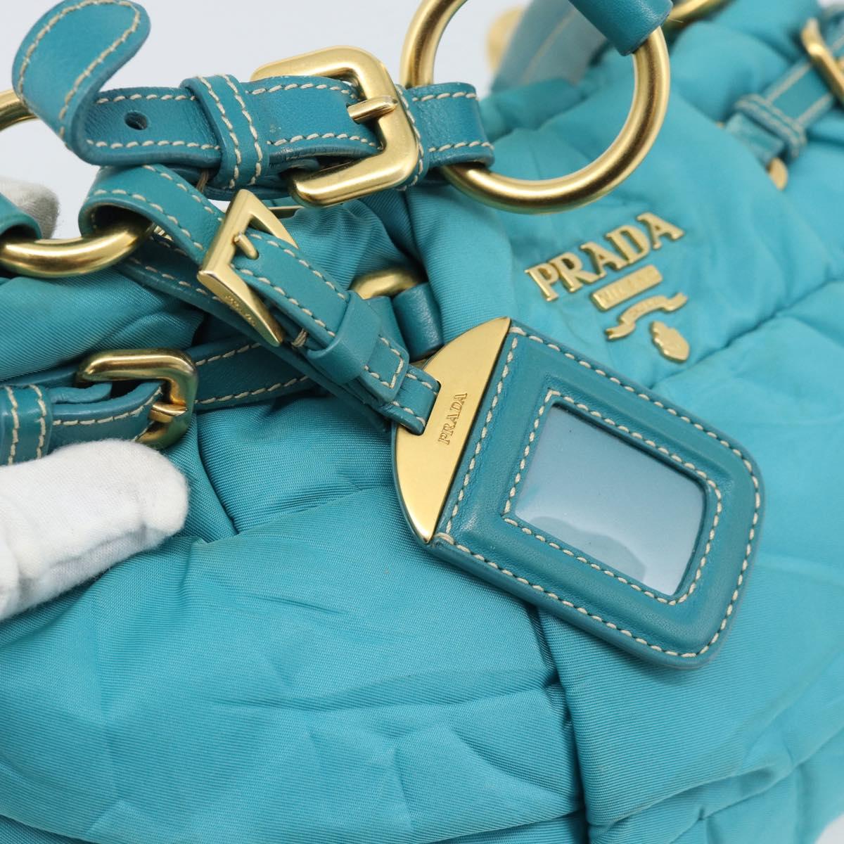 PRADA Shoulder Bag Nylon Blue Gold Auth 187632A