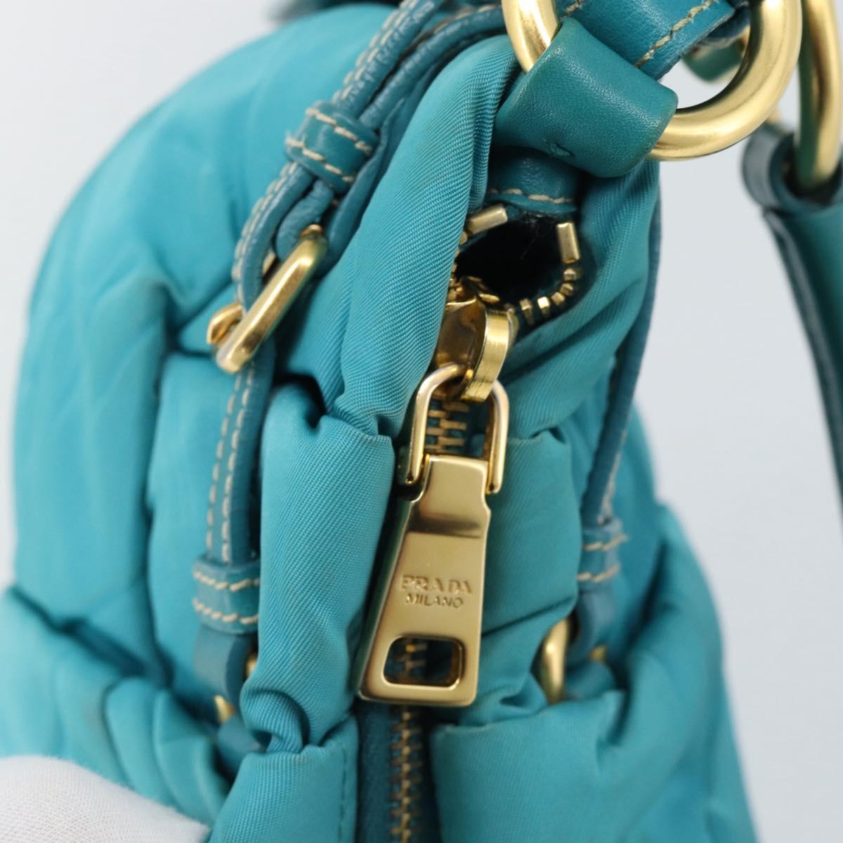 PRADA Shoulder Bag Nylon Blue Gold Auth 187632A