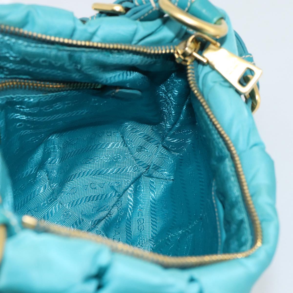 PRADA Shoulder Bag Nylon Blue Gold Auth 187632A