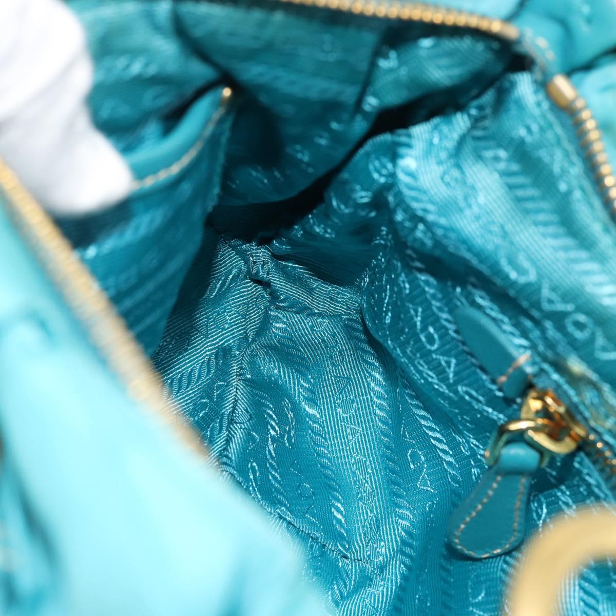 PRADA Shoulder Bag Nylon Blue Gold Auth 187632A