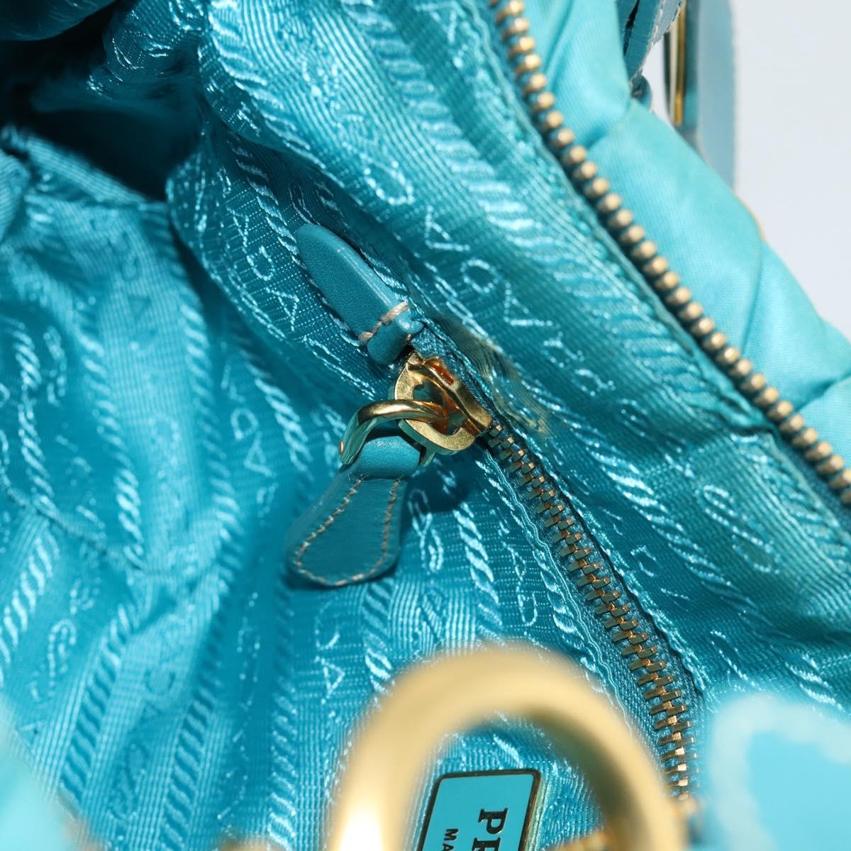 PRADA Shoulder Bag Nylon Blue Gold Auth 187632A