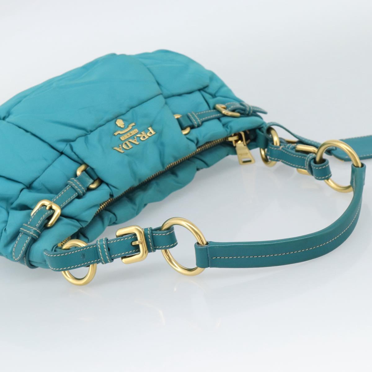 PRADA Shoulder Bag Nylon Blue Gold Auth 187632A