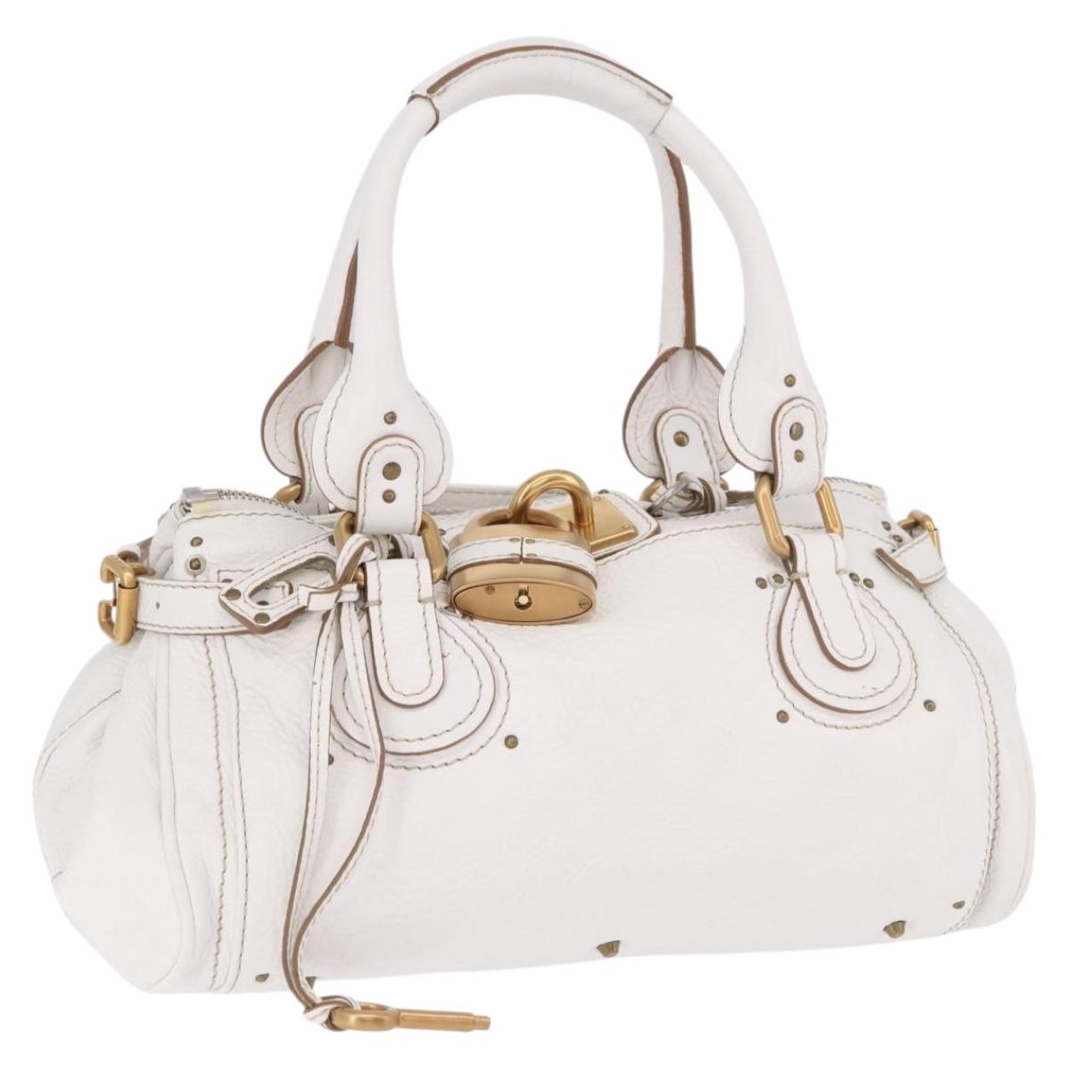 Chloe Paddington Hand Bag Leather White Gold Silver Auth 187633V