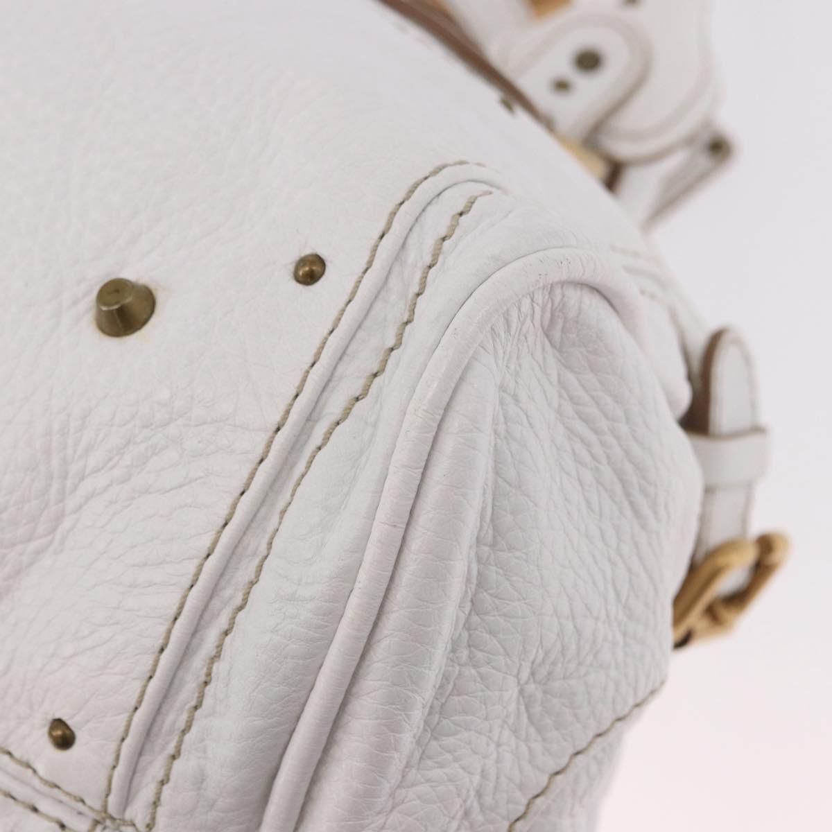 Chloe Paddington Hand Bag Leather White Gold Silver Auth 187633V