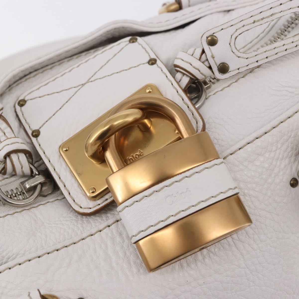 Chloe Paddington Hand Bag Leather White Gold Silver Auth 187633V