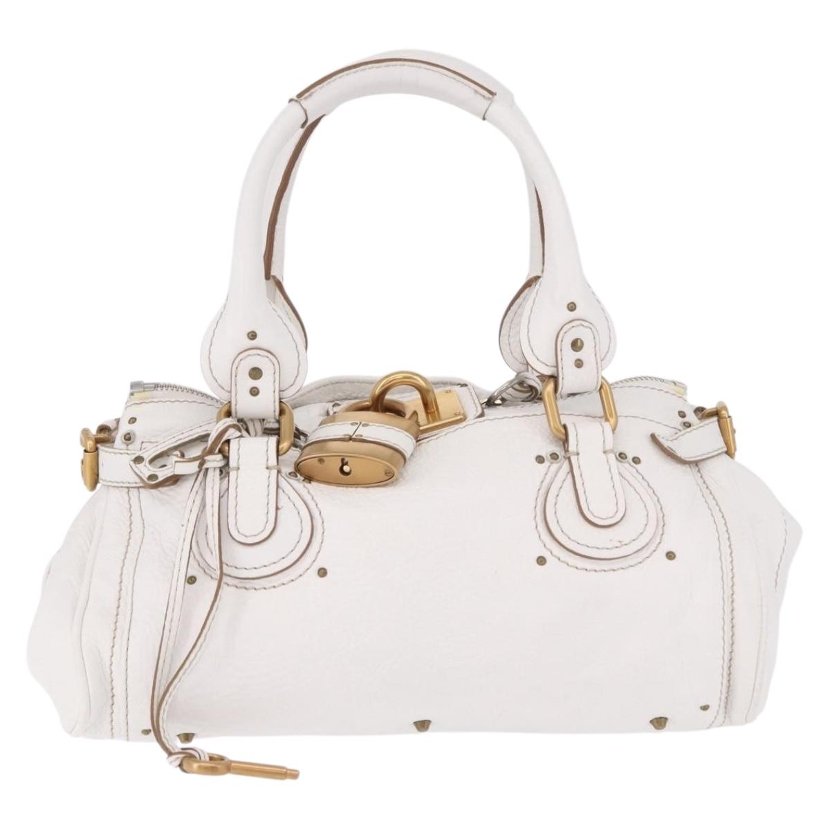 Chloe Paddington Hand Bag Leather White Gold Silver Auth 187633V