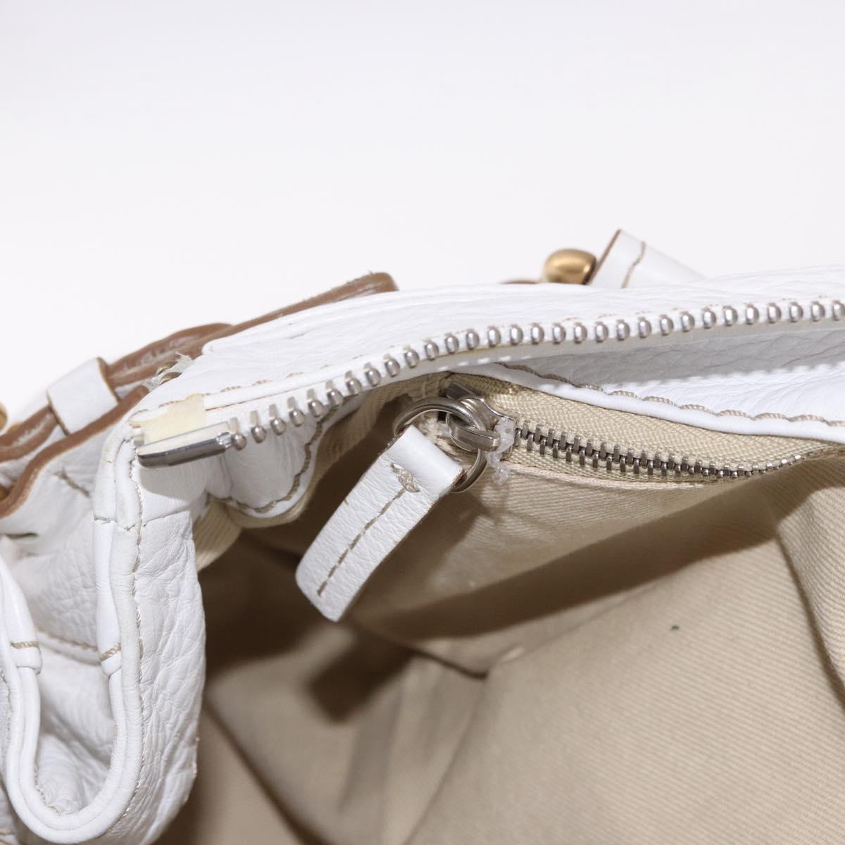 Chloe Paddington Hand Bag Leather White Gold Silver Auth 187633V