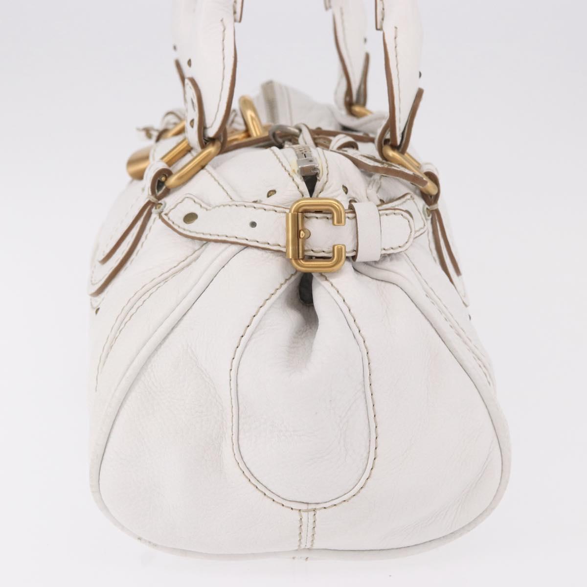 Chloe Paddington Hand Bag Leather White Gold Silver Auth 187633V