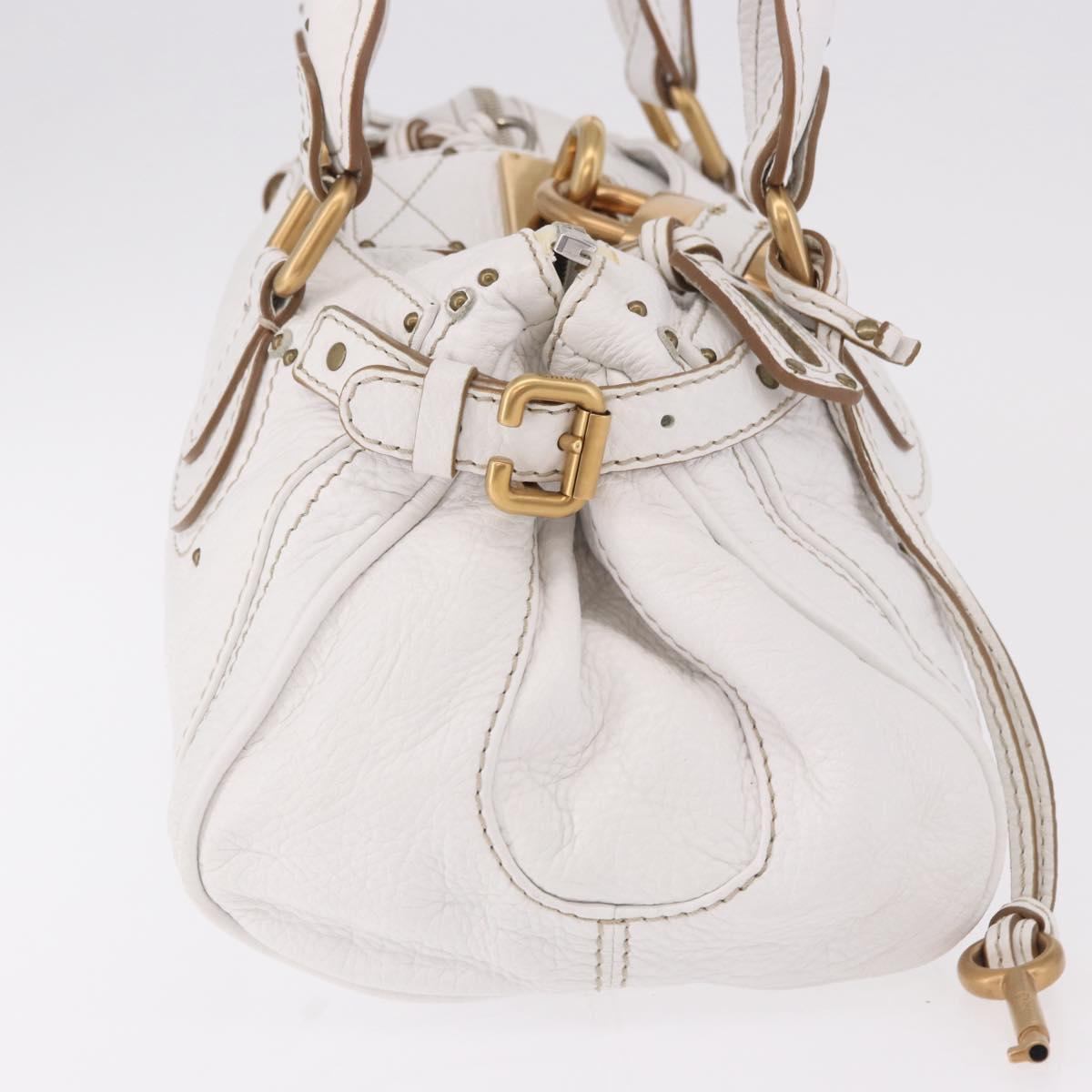 Chloe Paddington Hand Bag Leather White Gold Silver Auth 187633V