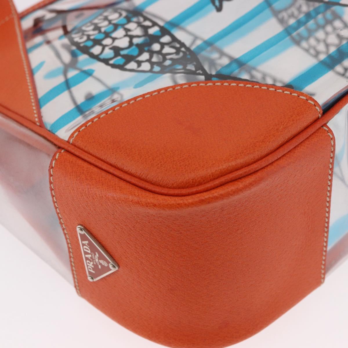 PRADA Hand Bag Vinyl Orange Silver Auth 187634A