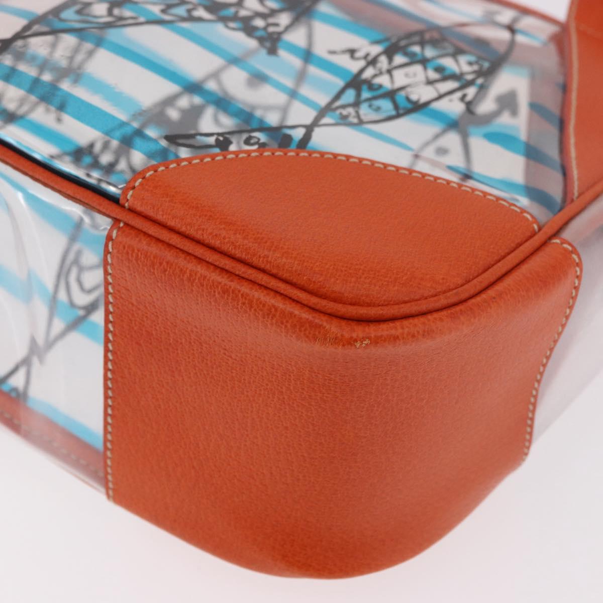 PRADA Hand Bag Vinyl Orange Silver Auth 187634A