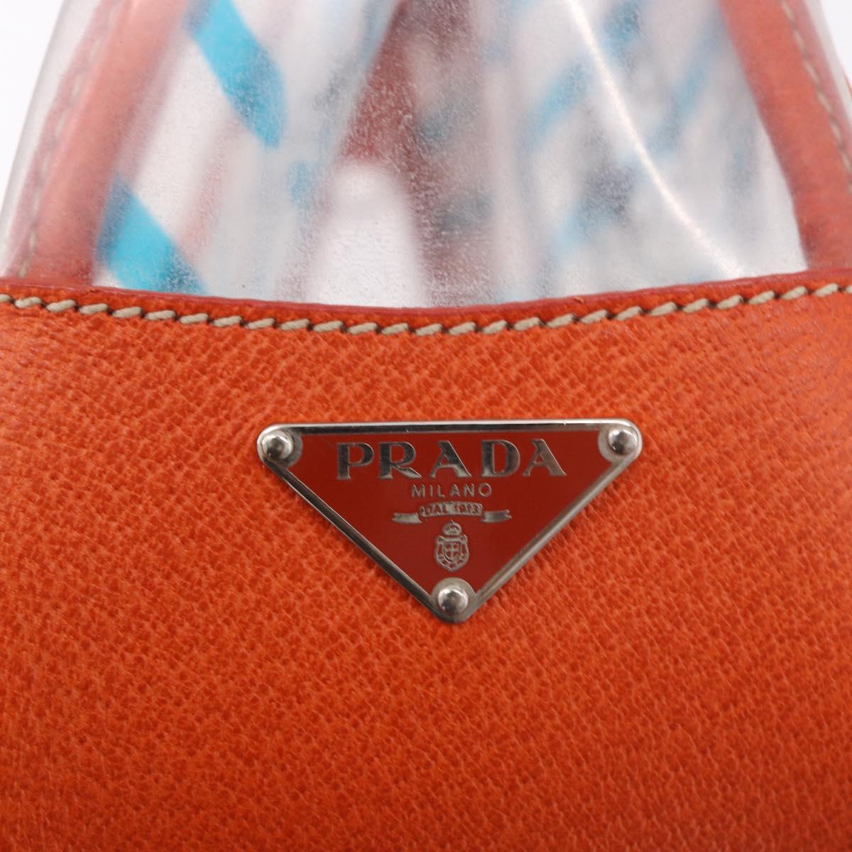 PRADA Hand Bag Vinyl Orange Silver Auth 187634A