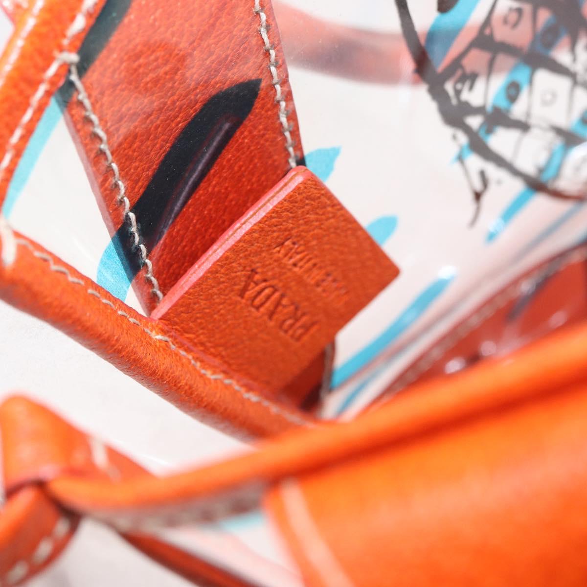 PRADA Hand Bag Vinyl Orange Silver Auth 187634A