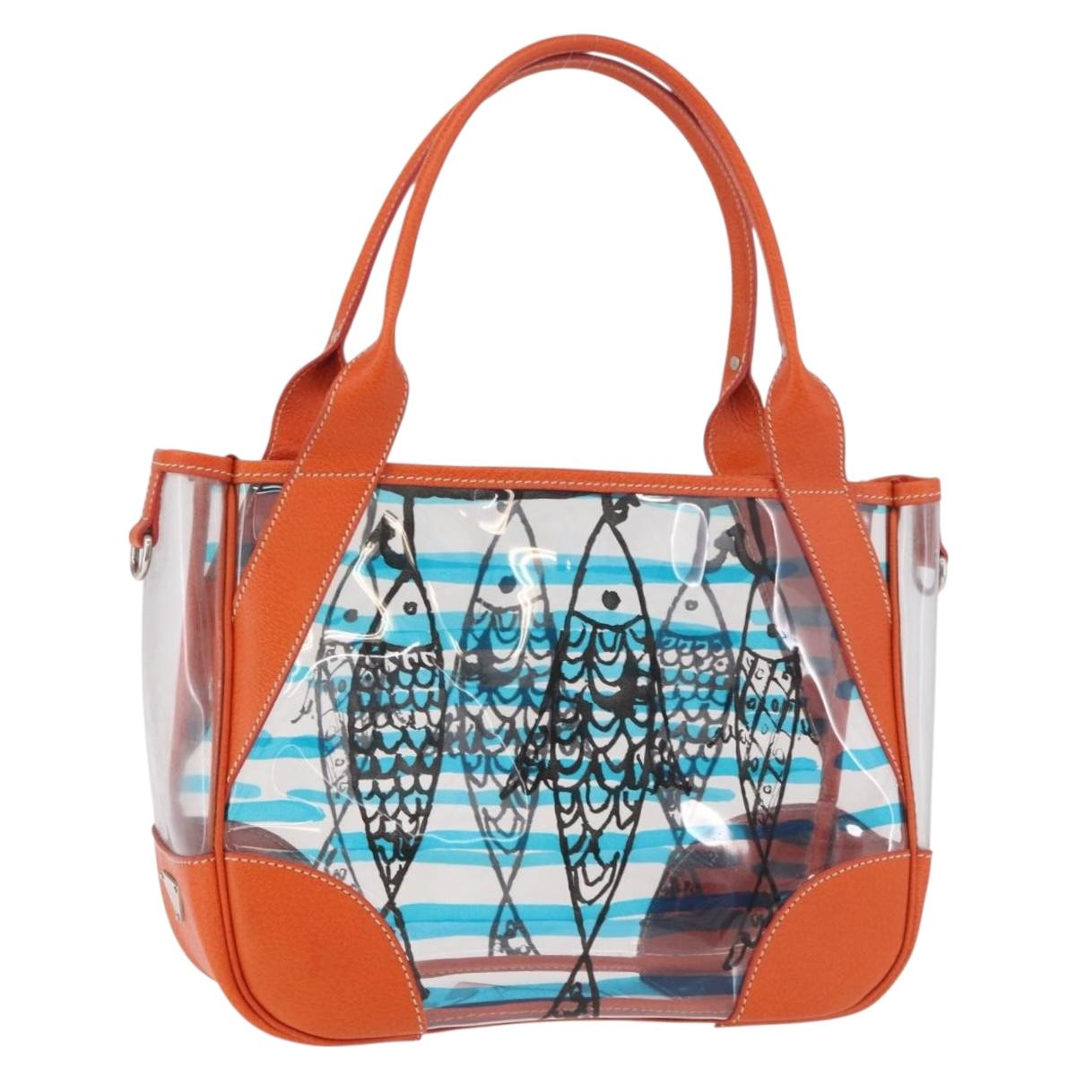 PRADA Hand Bag Vinyl Orange Silver Auth 187634A