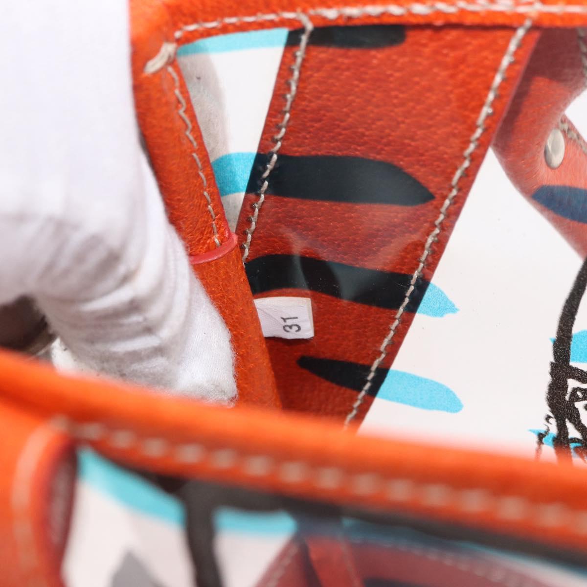 PRADA Hand Bag Vinyl Orange Silver Auth 187634A