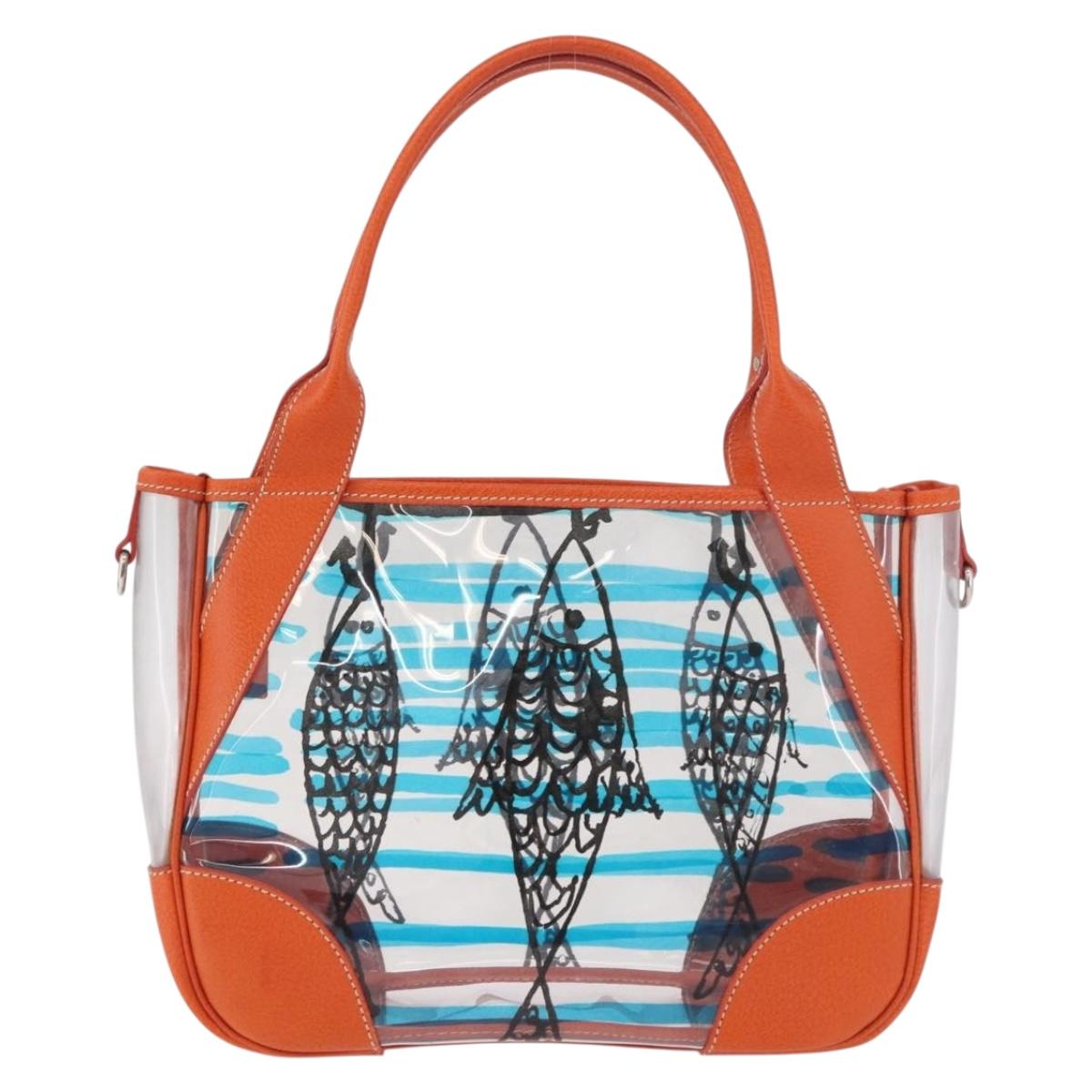 PRADA Hand Bag Vinyl Orange Silver Auth 187634A