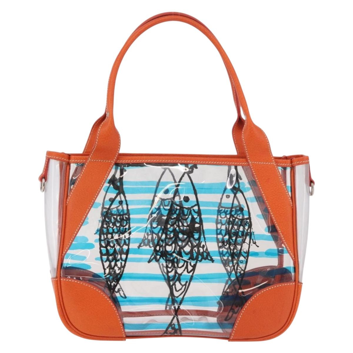 PRADA Hand Bag Vinyl Orange Silver Auth 187634A