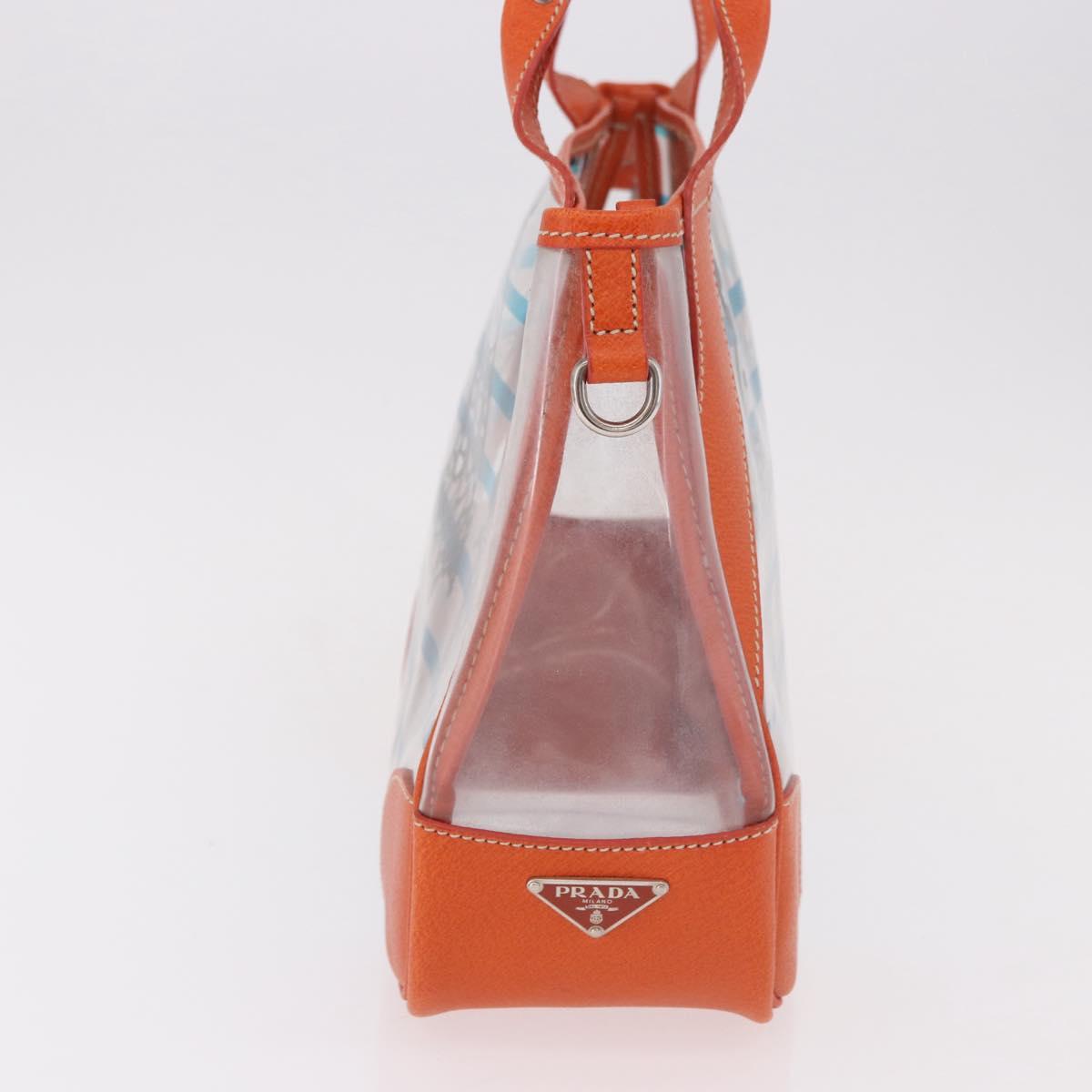 PRADA Hand Bag Vinyl Orange Silver Auth 187634A