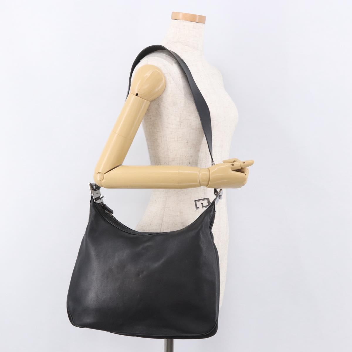 GUCCI Shoulder Bag Leather Black Silver 001 3341 Auth 187636
