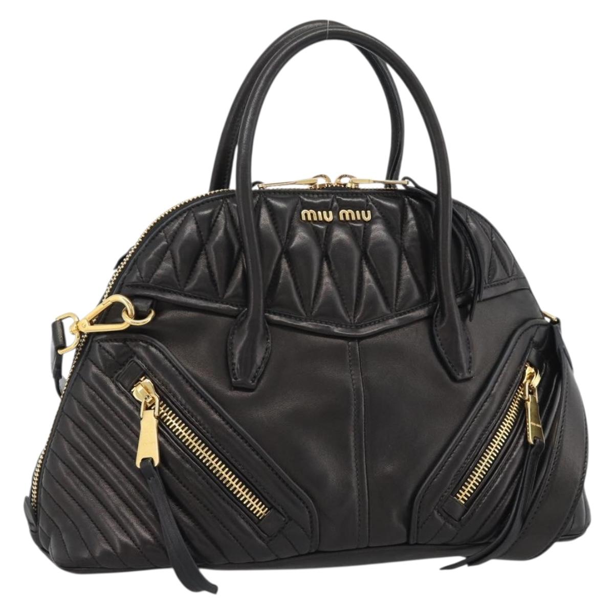 Miu Miu Matelasse Biker Hand Bag Lamb Skin 2way Black Gold Auth 187637V