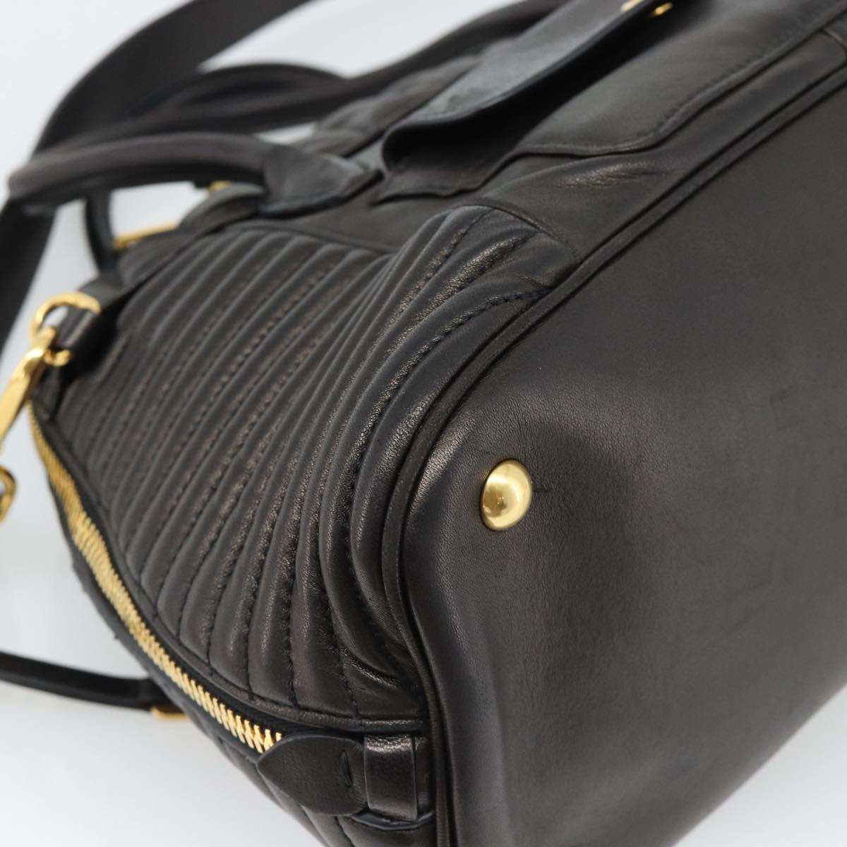 Miu Miu Matelasse Biker Hand Bag Lamb Skin 2way Black Gold Auth 187637V