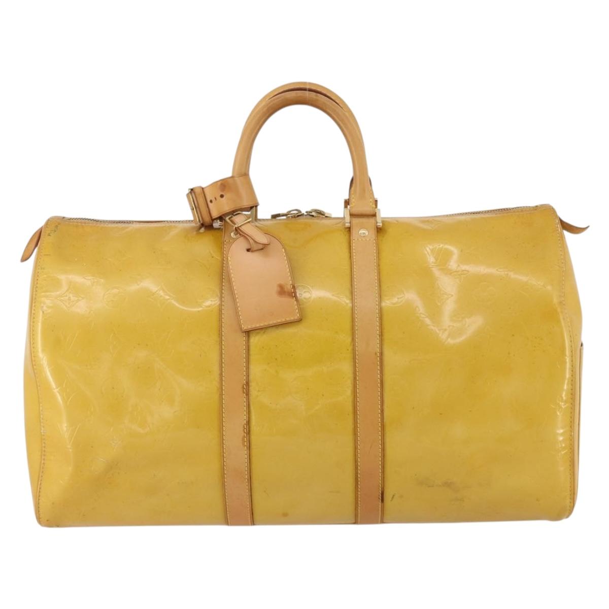 LOUIS VUITTON Monogram Vernis Mercer Boston Bag Beige M91000 LV Auth 187638