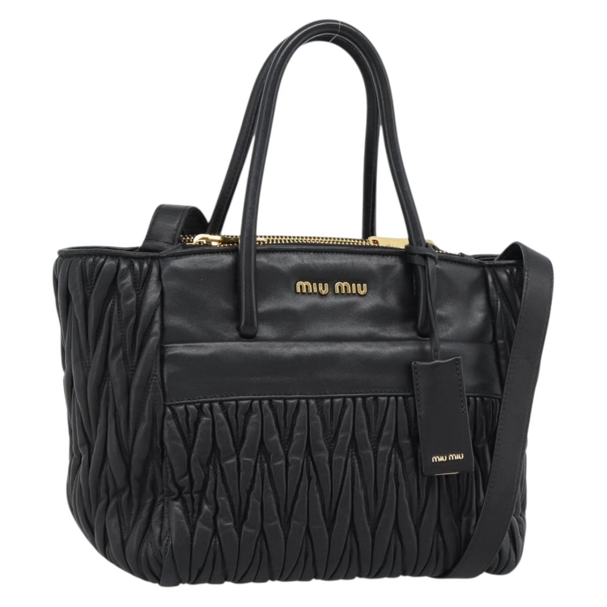 Miu Miu Matelasse Hand Bag Leather 2way Black Gold Auth 187647V