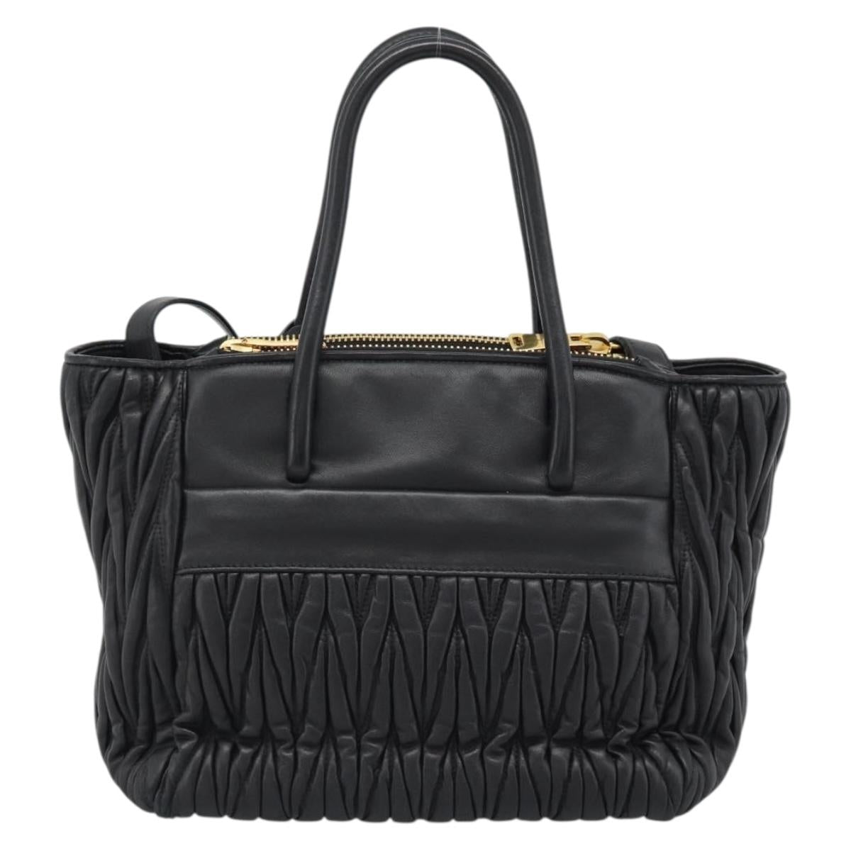 Miu Miu Matelasse Hand Bag Leather 2way Black Gold Auth 187647V