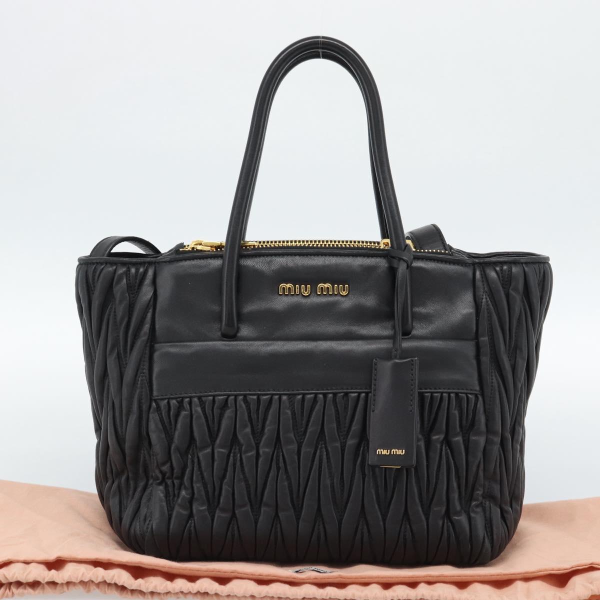 Miu Miu Matelasse Hand Bag Leather 2way Black Gold Auth 187647V