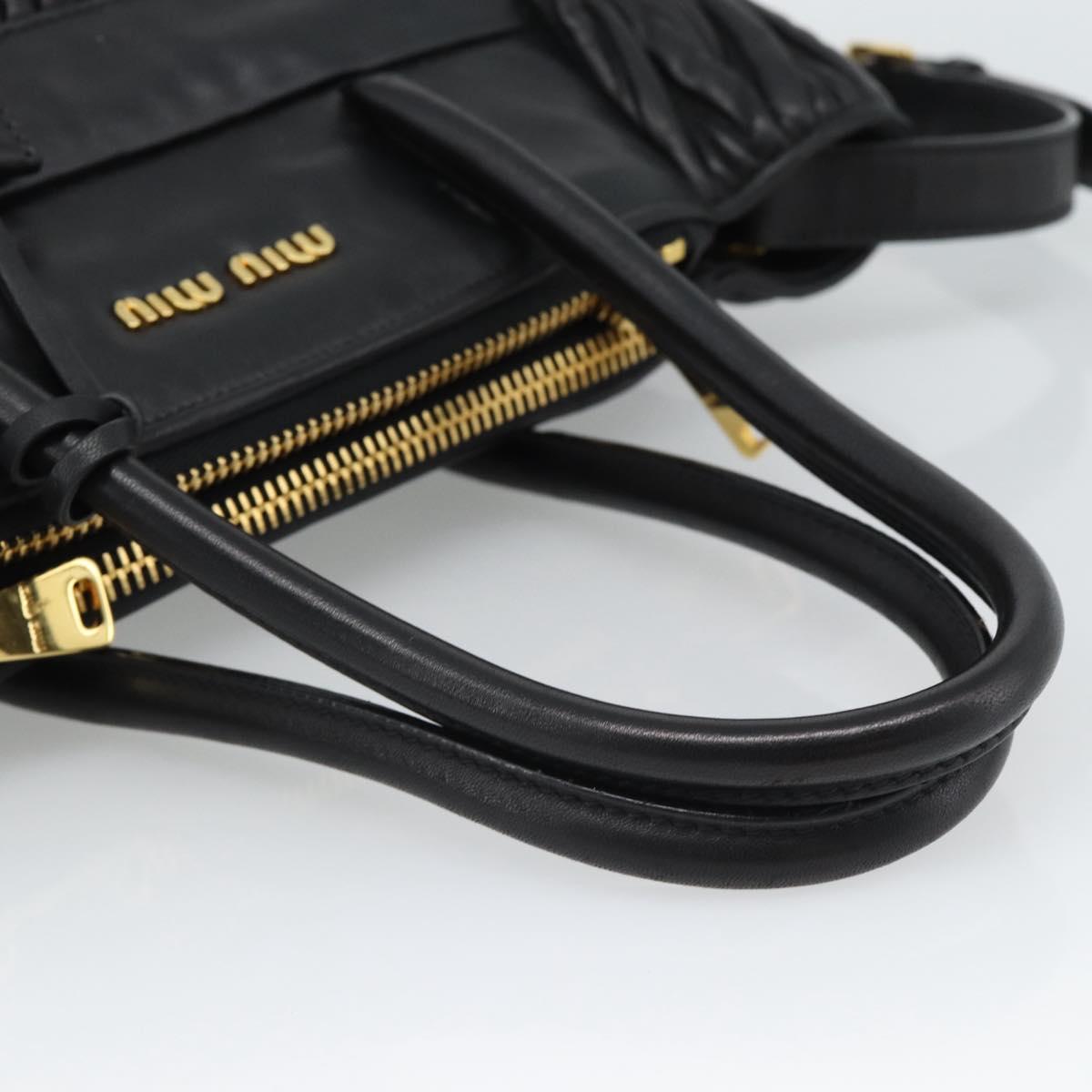 Miu Miu Matelasse Hand Bag Leather 2way Black Gold Auth 187647V