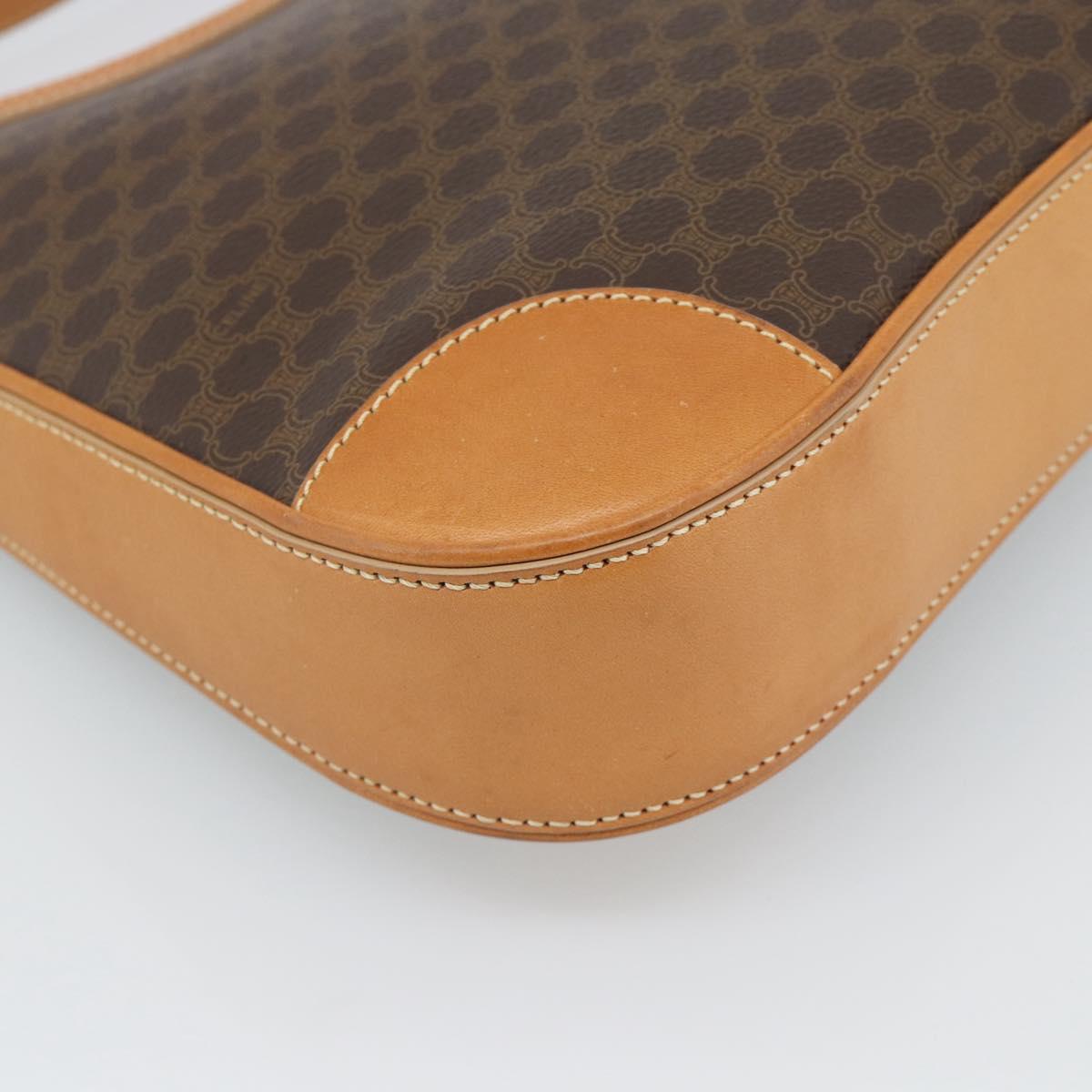 CELINE Macadam Canvas Shoulder Bag PVC Leather Brown Gold Auth 187649V