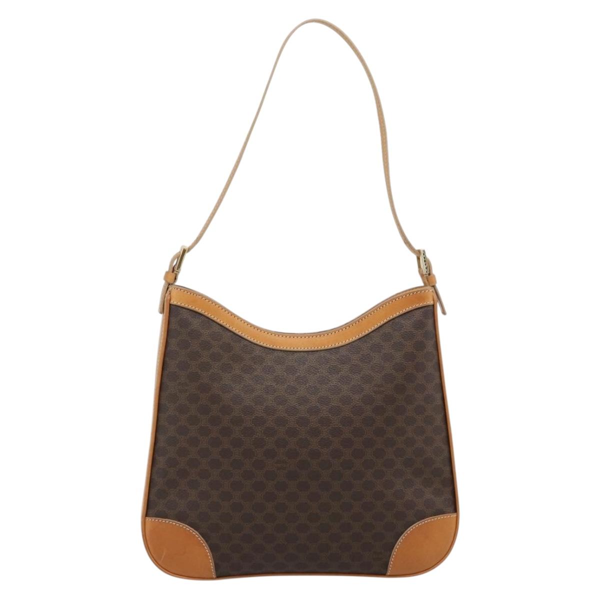 CELINE Macadam Canvas Shoulder Bag PVC Leather Brown Gold Auth 187649V