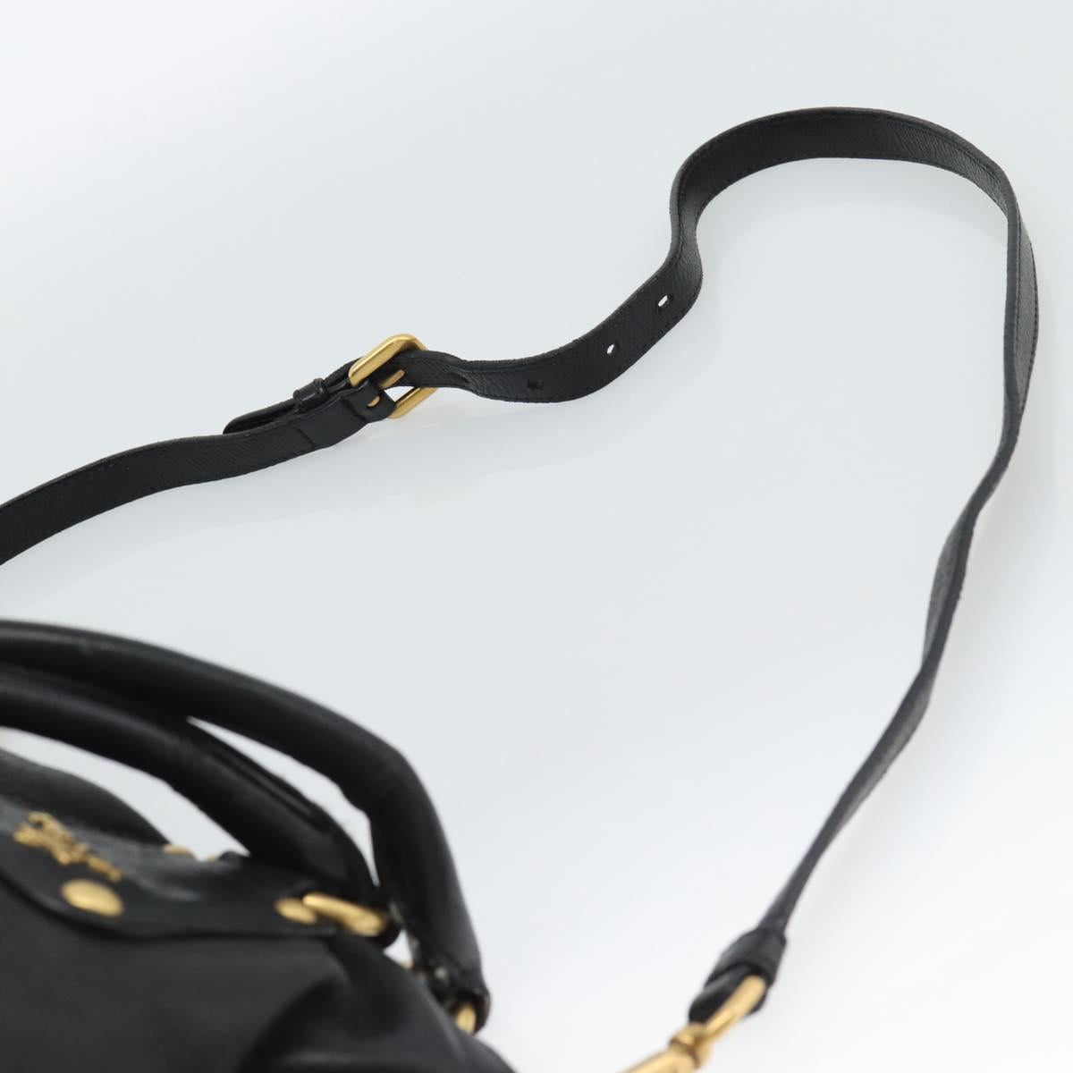 PRADA Tote Bag Leather 2way Black Gold Auth 187654