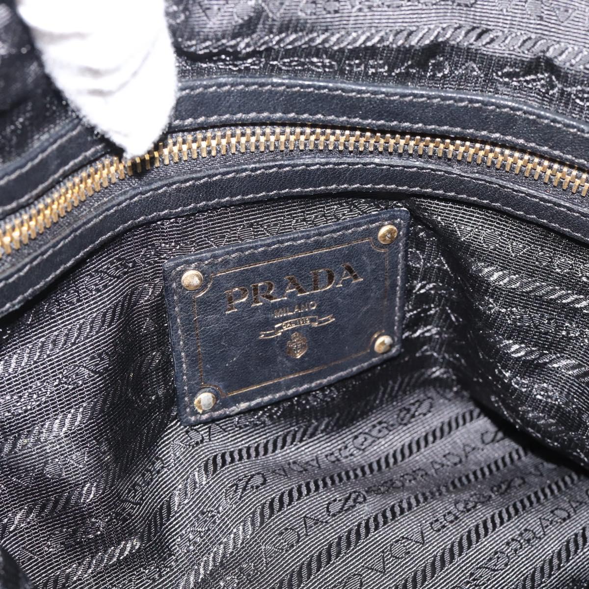 PRADA Tote Bag Leather 2way Black Gold Auth 187654