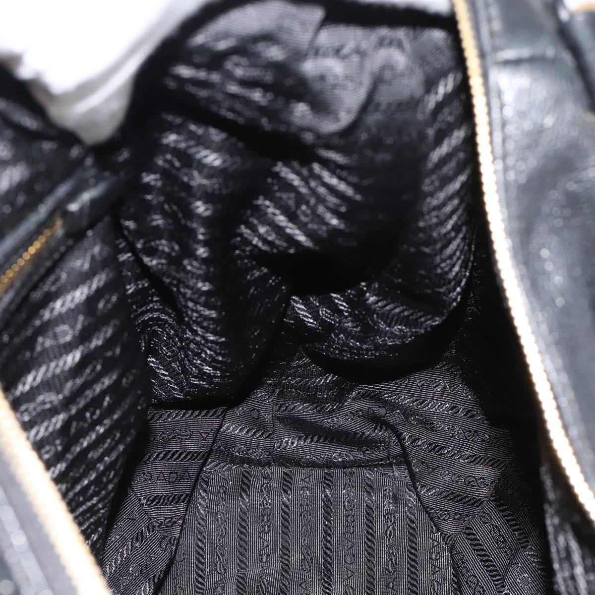 PRADA Tote Bag Leather 2way Black Gold Auth 187654
