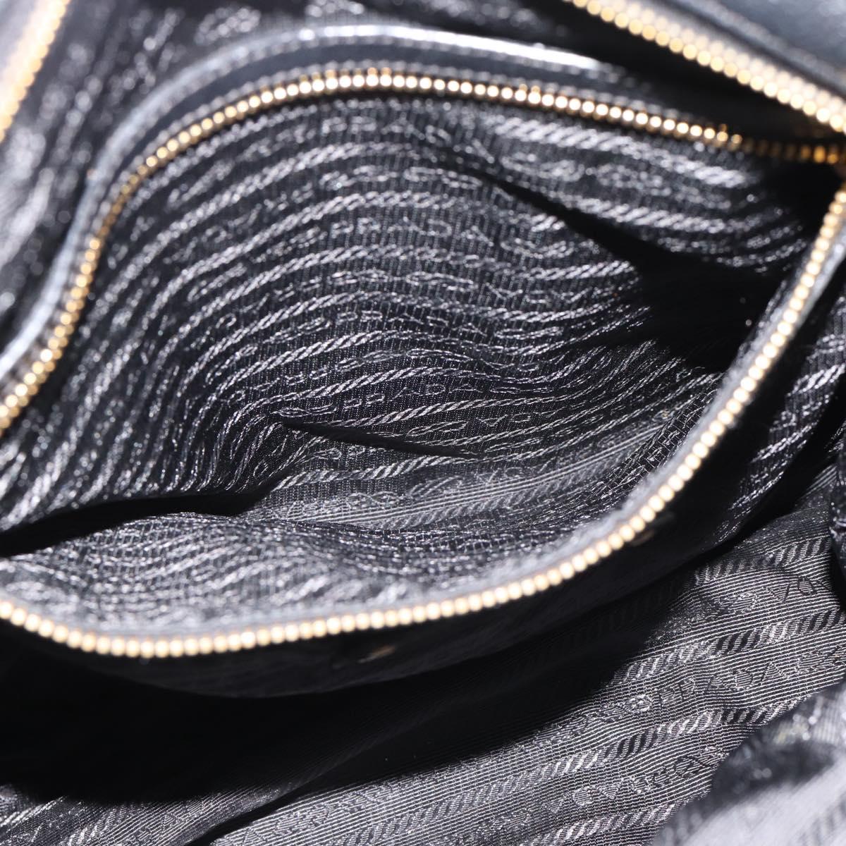 PRADA Tote Bag Leather 2way Black Gold Auth 187654