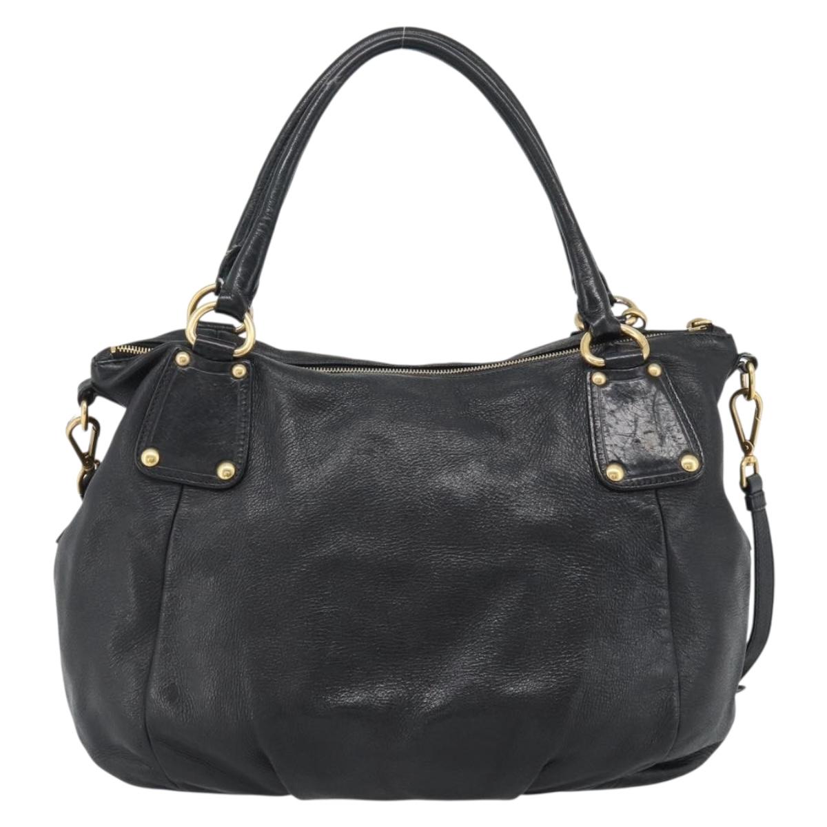 PRADA Tote Bag Leather 2way Black Gold Auth 187654