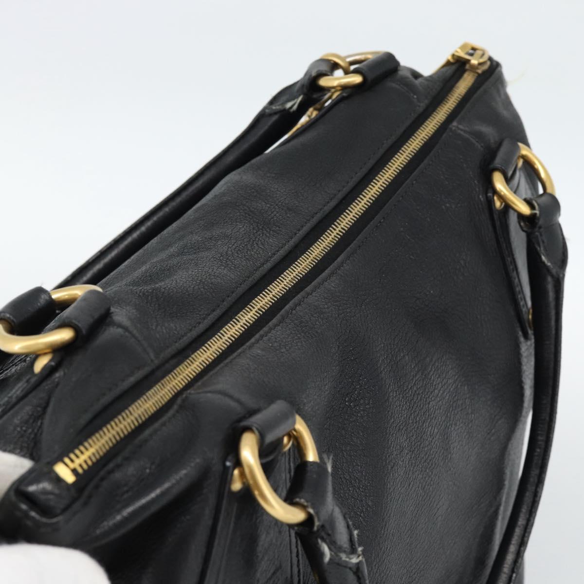 PRADA Tote Bag Leather 2way Black Gold Auth 187654