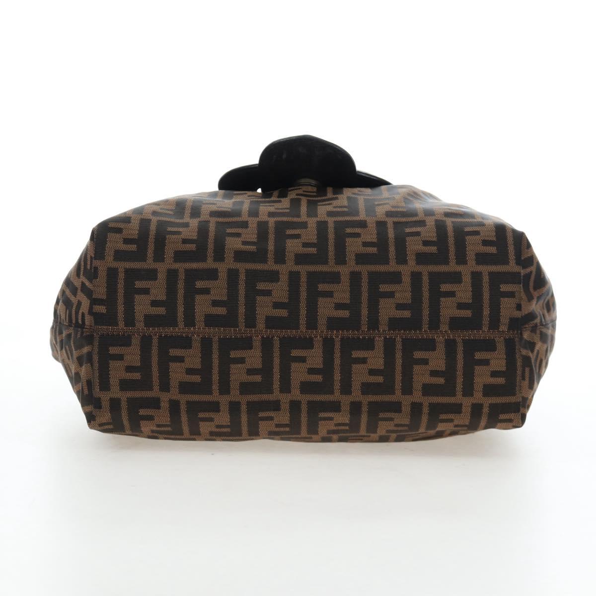 FENDI Zucca Canvas Chain Shoulder Bag Black Brown Auth 187655V