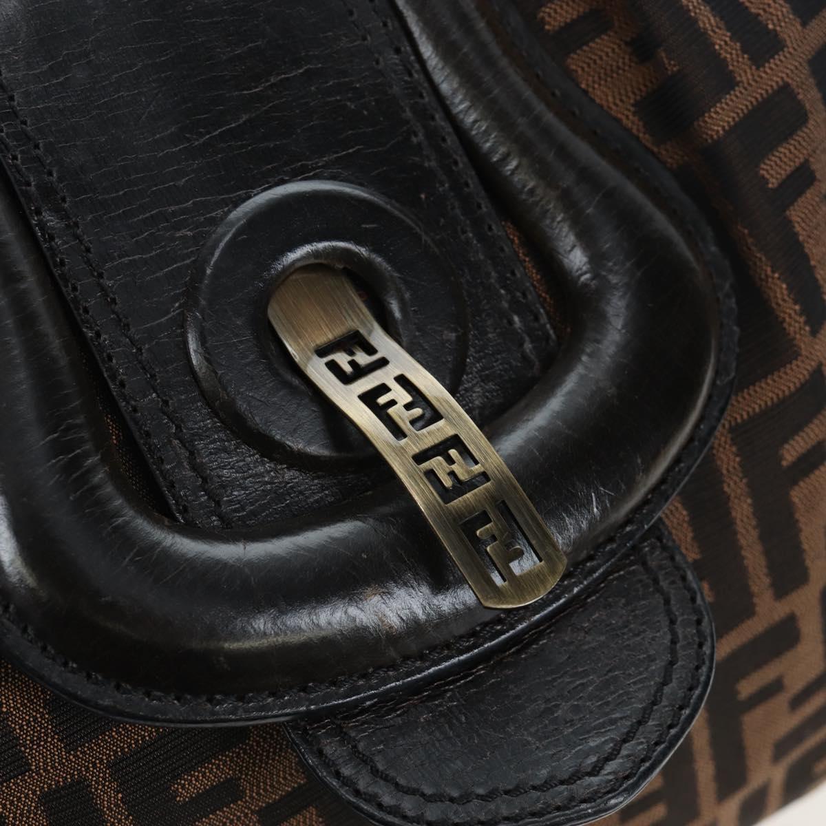 FENDI Zucca Canvas Chain Shoulder Bag Black Brown Auth 187655V