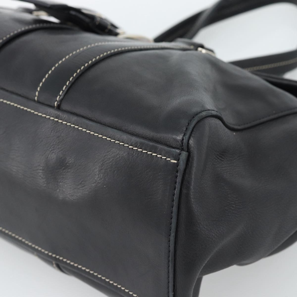 PRADA Tote Bag Leather Black Silver Auth 187659V