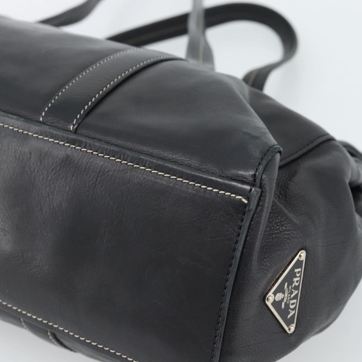 PRADA Tote Bag Leather Black Silver Auth 187659V