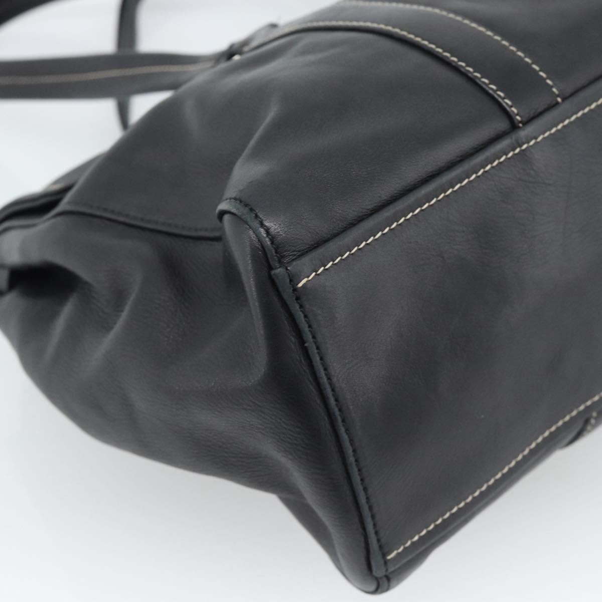 PRADA Tote Bag Leather Black Silver Auth 187659V
