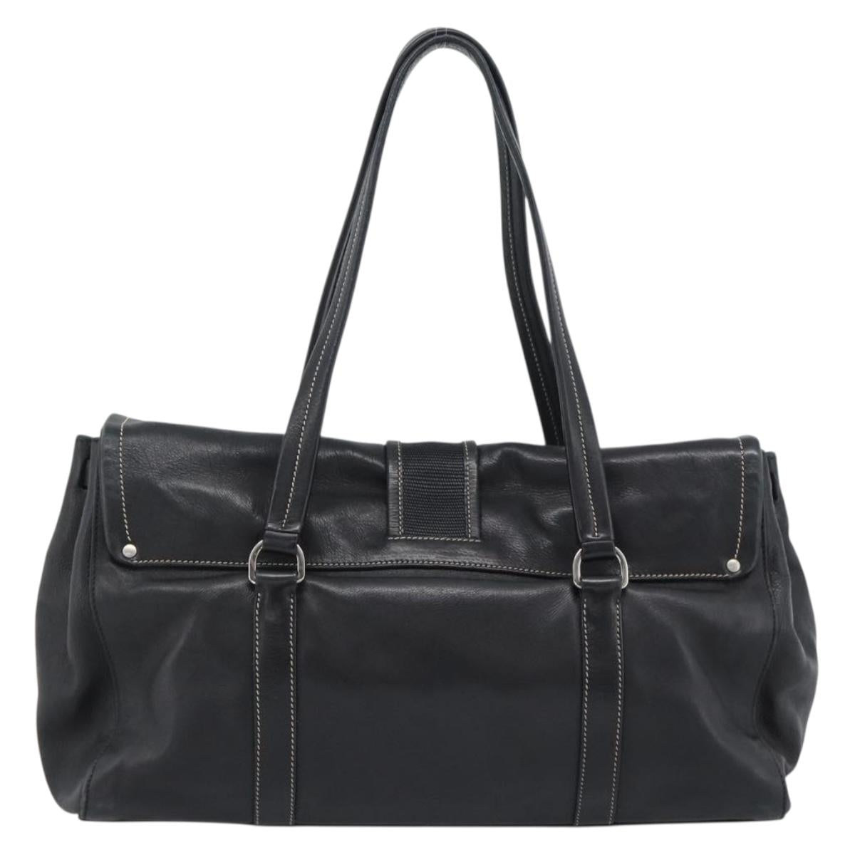 PRADA Tote Bag Leather Black Silver Auth 187659V