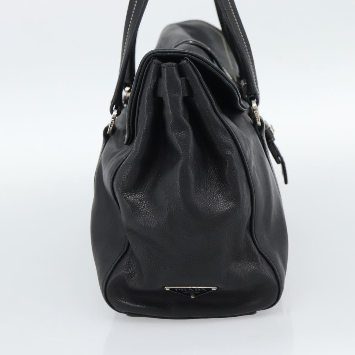 PRADA Tote Bag Leather Black Silver Auth 187659V