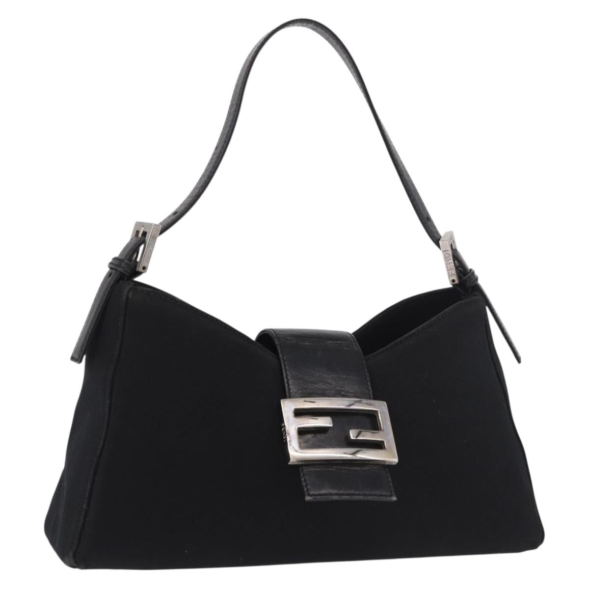 FENDI Mamma Baguette Shoulder Bag Satin Black Silver Auth 187660